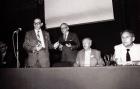 V.l.n.r.: Zoltan Kaszab (1915-1986), Czeslaw Kania (1927-1993), Fritz Paul Müller (1913-1989) und Horst Aspöck. Symposium über Entomofaunistik Mitteleuropas (SIEEC). Ungarn, Budapest, 16. August 1983.