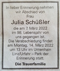 Todesanzeige Julia Schüßler