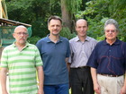 Mag. Fritz Gusenleitner, Dr. Aleksandar Cetkovic, Prof. Dr. Arkady Lelej und Prof. Denis J. Brothers,  Arbeiten in der Sammlung im Biologiezentrum Linz, Juni 2010; Bild: F. Gusenleitner